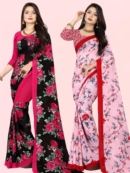 pack of 2 casual wear printed sarees with blouse - 21414157 - Very Small Image - 1