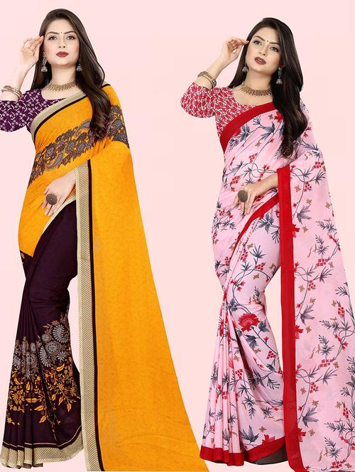 pack of 2 casual wear printed sarees with blouse - 21414158 - Very Small Image - 1