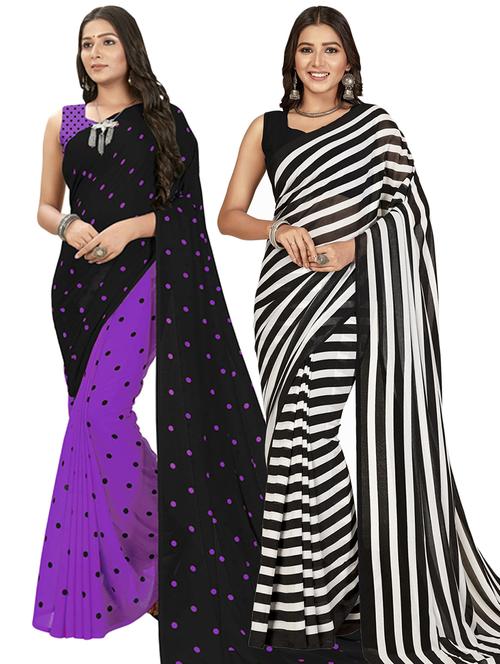 pack of 2 casual wear printed sarees with blouse - 21414160 - Very Small Image - 1