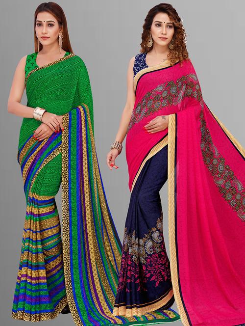pack of 2 casual wear printed sarees with blouse - 21414163 - Very Small Image - 1