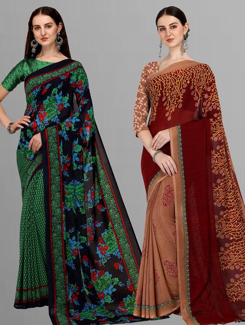 pack of 2 casual wear printed sarees with blouse - 21414164 - Very Small Image - 1