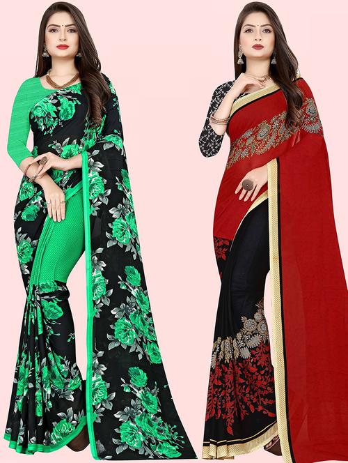 pack of 2 casual wear printed sarees with blouse - 21414165 - Very Small Image - 1
