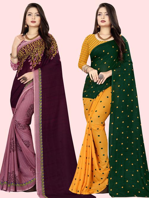 women pack of 2 casual wear combo sarees with blouse - 21414167 - Very Small Image - 1