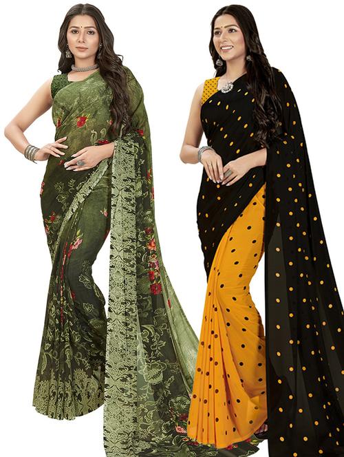 women pack of 2 casual wear combo sarees with blouse - 21414172 - Very Small Image - 1