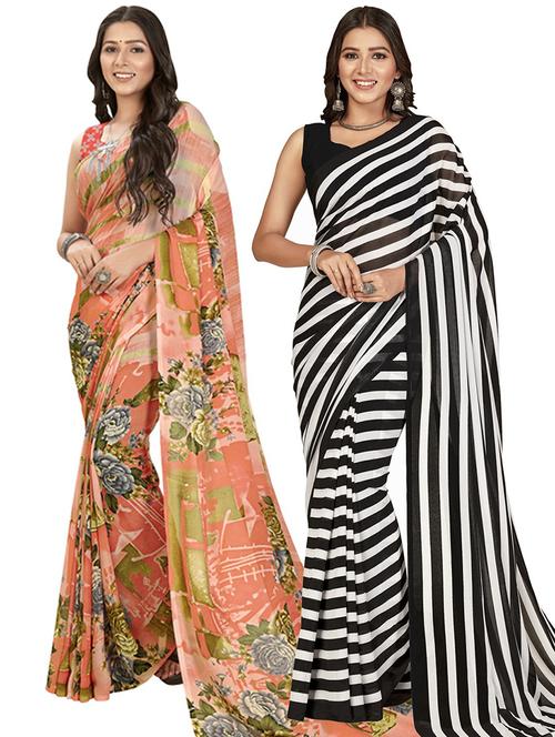 women pack of 2 casual wear combo sarees with blouse - 21414173 - Very Small Image - 1