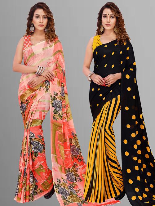 women pack of 2 casual wear combo sarees with blouse - 21414174 - Very Small Image - 1