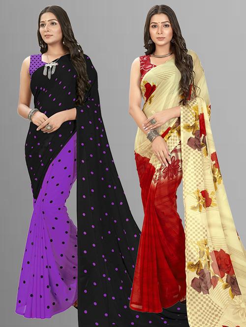 women pack of 2 casual wear combo sarees with blouse - 21414201 - Very Small Image - 1