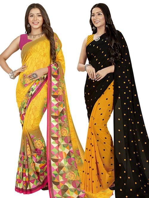 women pack of 2 casual wear combo sarees with blouse - 21414202 - Very Small Image - 1