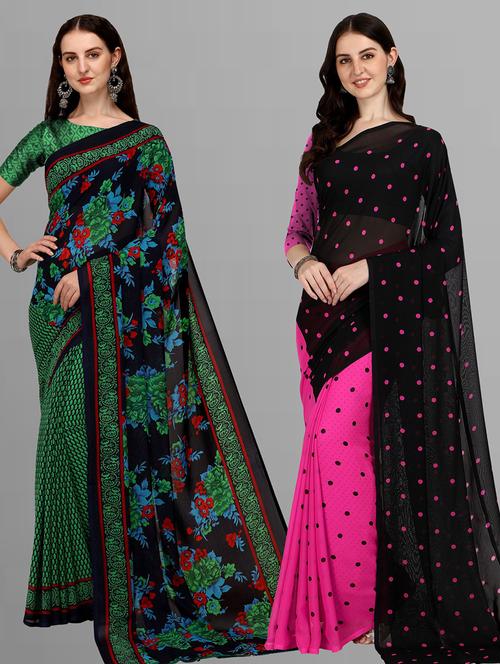 women pack of 2 casual wear combo sarees with blouse - 21414209 - Very Small Image - 1