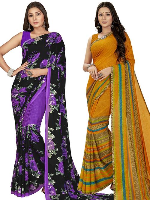 women pack of 2 casual wear combo sarees with blouse - 21414211 - Very Small Image - 1