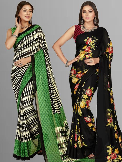 women pack of 2 casual wear combo sarees with blouse - 21414212 - Very Small Image - 1
