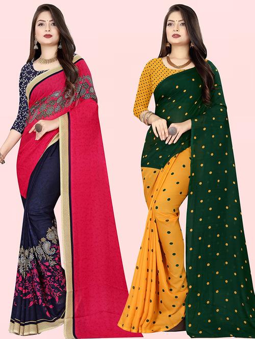 women pack of 2 casual wear combo sarees with blouse - 21414213 - Very Small Image - 1