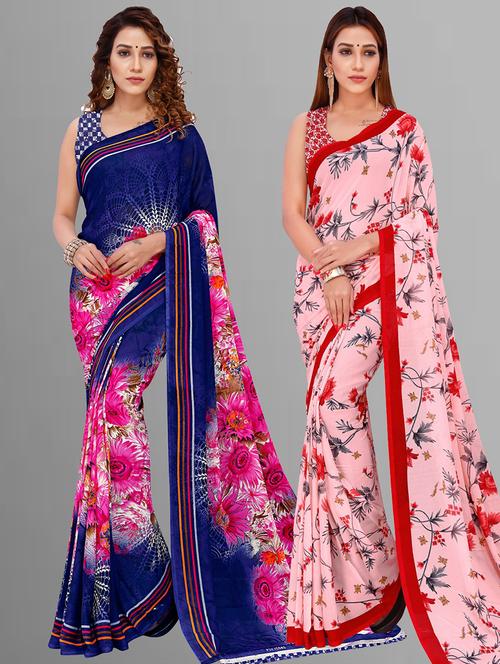 women pack of 2 casual wear combo sarees with blouse - 21414214 - Very Small Image - 1