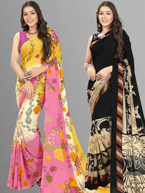 pack of 2 casual wear combo sarees with blouse - 21414215 - Very Small Image - 1