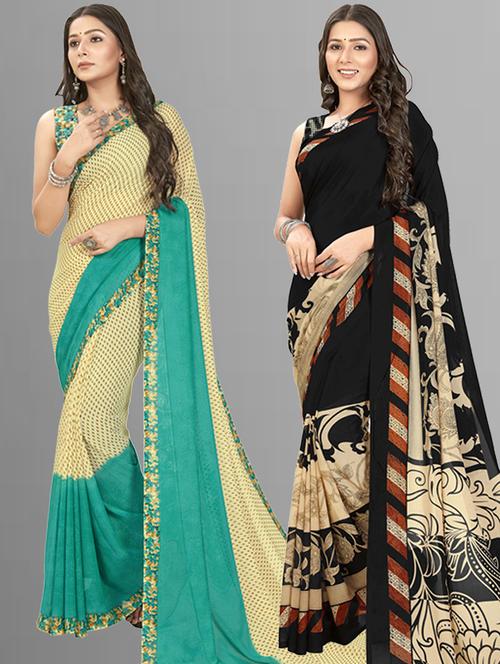women pack of 2 casual wear combo sarees with blouse - 21414216 - Very Small Image - 1
