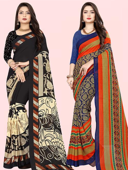 women pack of 2 casual wear combo sarees with blouse - 21414218 - Very Small Image - 1