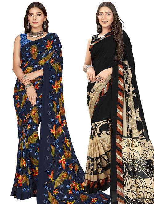 women pack of 2 casual wear combo sarees with blouse - 21414220 - Very Small Image - 1