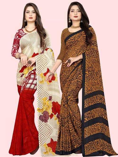 women pack of 2 casual wear combo sarees with blouse - 21414221 - Very Small Image - 1