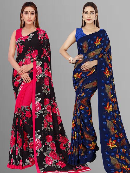 women pack of 2 casual wear combo sarees with blouse - 21414223 - Very Small Image - 1
