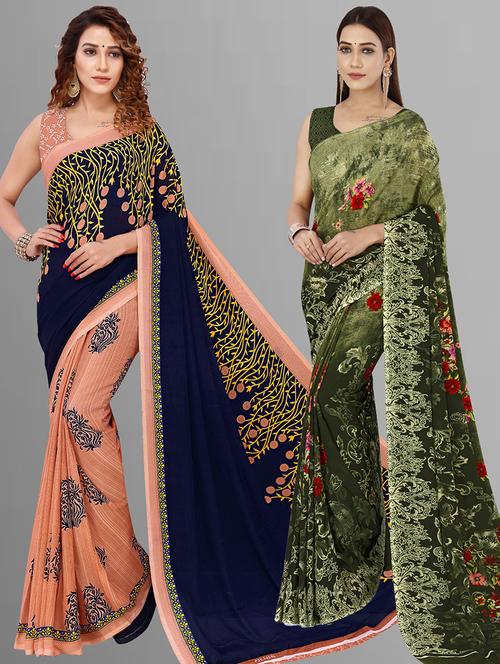 women pack of 2 casual wear combo sarees with blouse - 21414224 - Very Small Image - 1