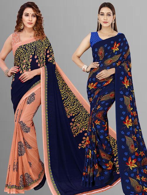 women pack of 2 casual wear combo sarees with blouse - 21414226 - Very Small Image - 1