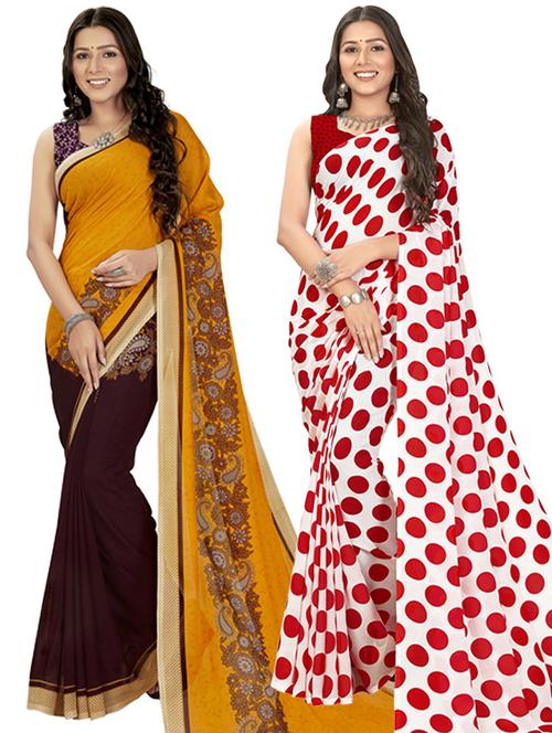 women pack of 2 casual wear combo sarees with blouse - 21414229 - Very Small Image - 1