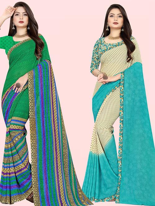 women pack of 2 casual wear combo sarees with blouse - 21414232 - Very Small Image - 1