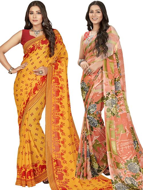 women pack of 2 casual wear combo sarees with blouse - 21414234 - Very Small Image - 1