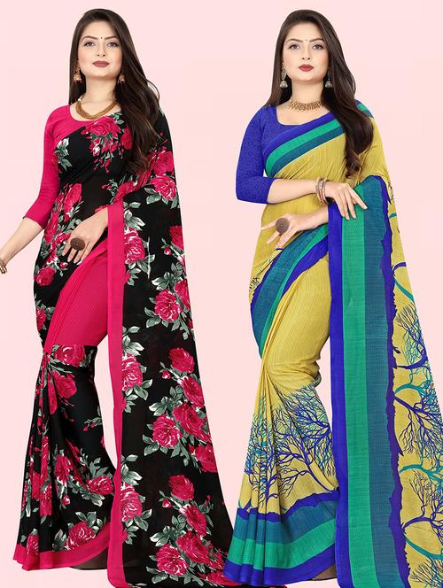 women pack of 2 casual wear combo sarees with blouse - 21414235 - Very Small Image - 1