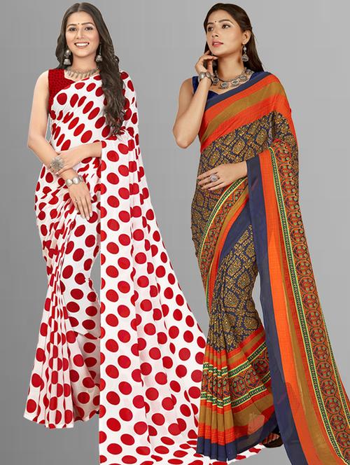 women pack of 2 casual wear combo sarees with blouse - 21414237 - Very Small Image - 1