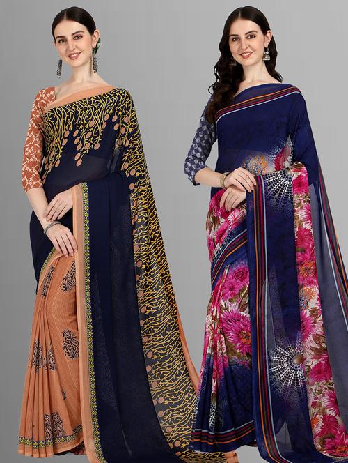 women pack of 2 casual wear combo sarees with blouse - 21414238 - Very Small Image - 1