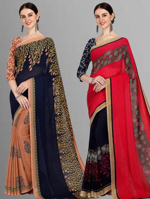 women pack of 2 casual wear combo sarees with blouse - 21414267 - Very Small Image - 1