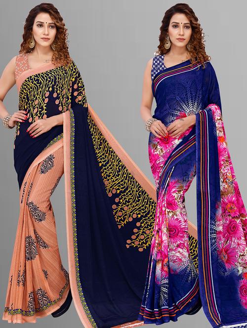 women pack of 2 casual wear combo sarees with blouse - 21414272 - Very Small Image - 1
