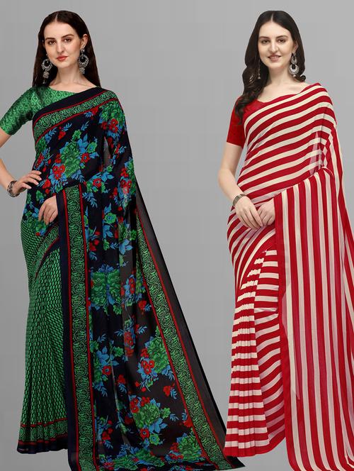 women pack of 2 casual wear combo sarees with blouse - 21414273 - Very Small Image - 1