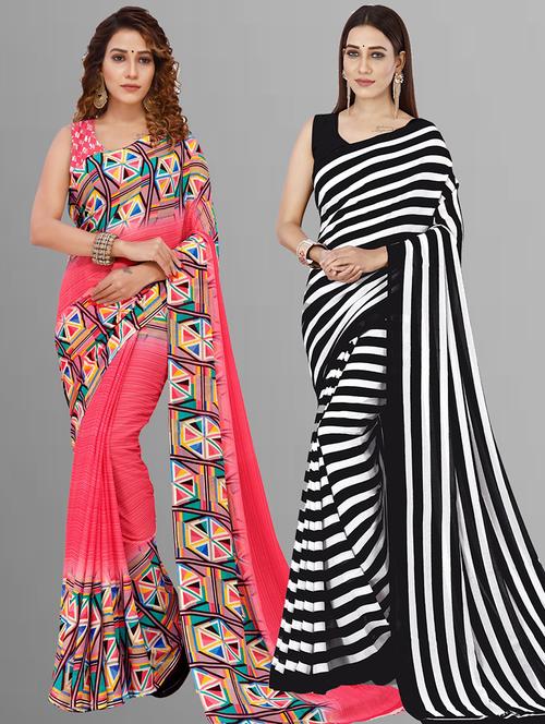 women pack of 2 casual wear combo sarees with blouse - 21414274 - Very Small Image - 1