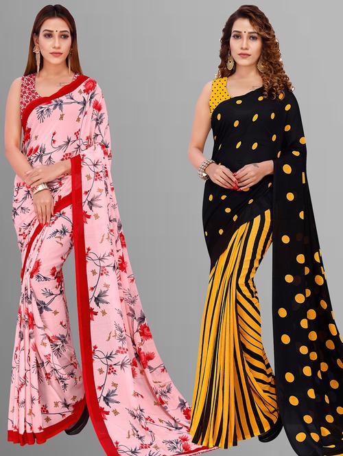 women pack of 2 casual wear combo sarees with blouse - 21414275 - Very Small Image - 1