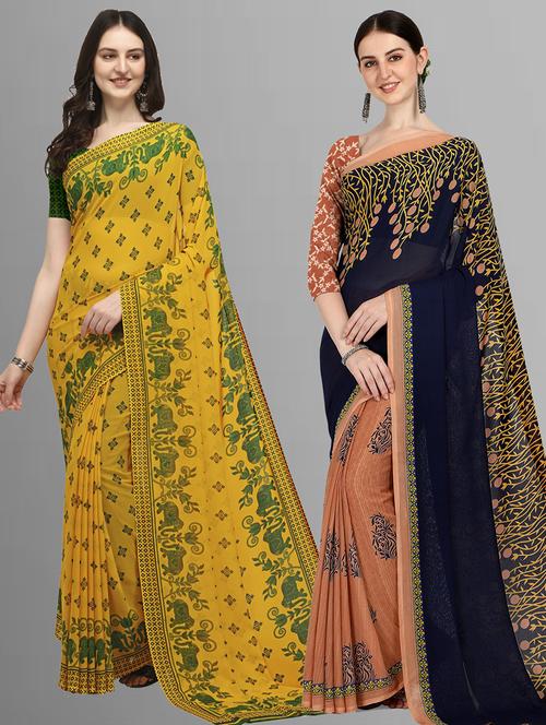 women pack of 2 casual wear combo sarees with blouse - 21414279 - Very Small Image - 1