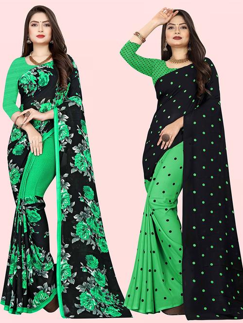 women pack of 2 casual wear combo sarees with blouse - 21414281 - Very Small Image - 1