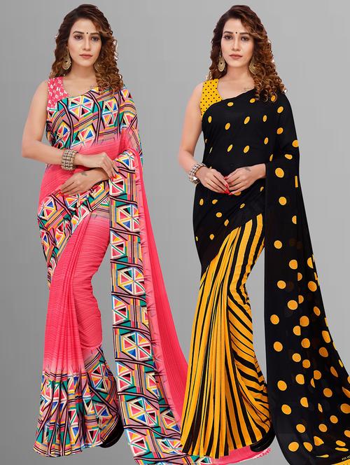 women pack of 2 casual wear combo sarees with blouse - 21414283 - Very Small Image - 1