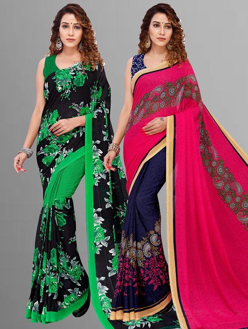 women pack of 2 casual wear combo sarees with blouse - 21414285 - Very Small Image - 1