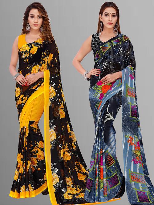 women pack of 2 casual wear combo sarees with blouse - 21414287 - Very Small Image - 1