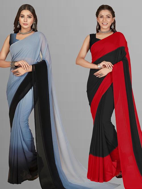 women pack of 2 casual wear combo sarees with blouse - 21414288 - Very Small Image - 1