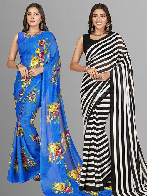 women pack of 2 casual wear combo sarees with blouse - 21414290 - Very Small Image - 1