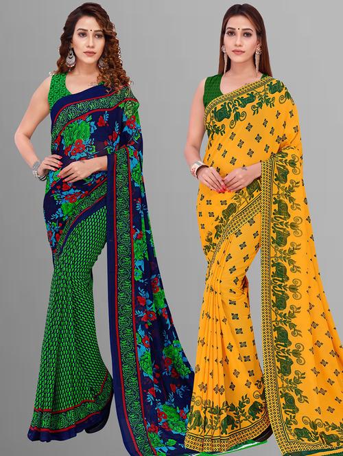 women pack of 2 casual wear combo sarees with blouse - 21414291 - Very Small Image - 1