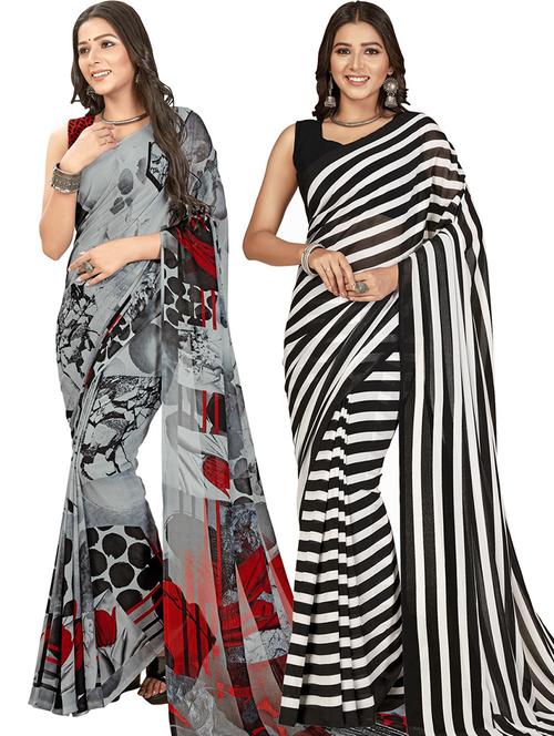 women pack of 2 casual wear combo sarees with blouse - 21414292 - Very Small Image - 1