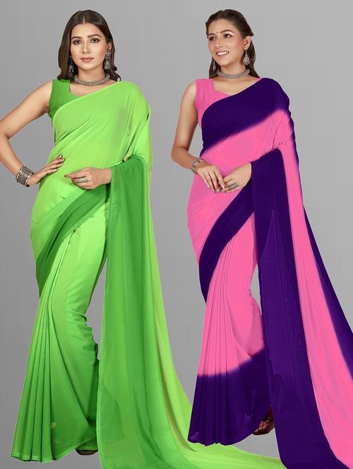 women pack of 2 casual wear combo sarees with blouse - 21414293 - Very Small Image - 1