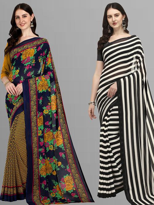 women pack of 2 casual wear combo sarees with blouse - 21414329 - Very Small Image - 1