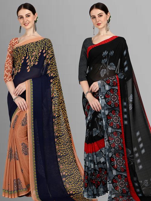 women pack of 2 casual wear combo sarees with blouse - 21414332 - Very Small Image - 1
