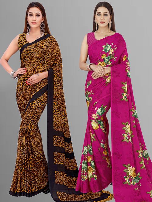women pack of 2 casual wear combo sarees with blouse - 21414335 - Very Small Image - 1