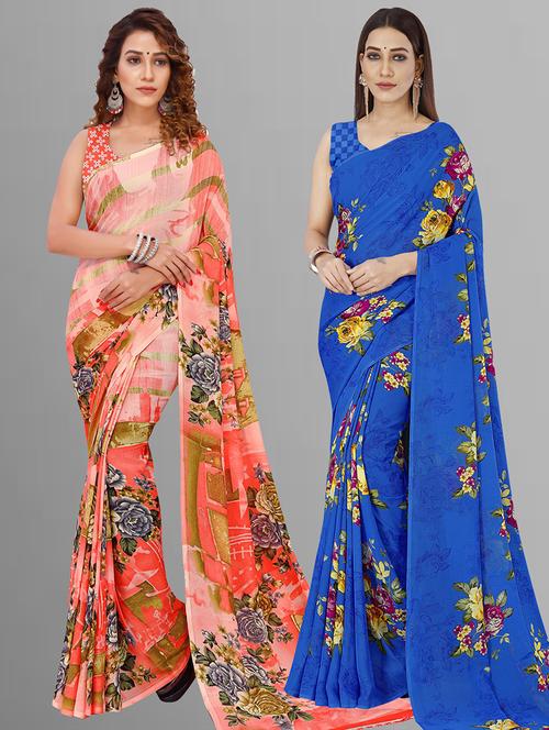 women pack of 2 casual wear combo sarees with blouse - 21414337 - Very Small Image - 1